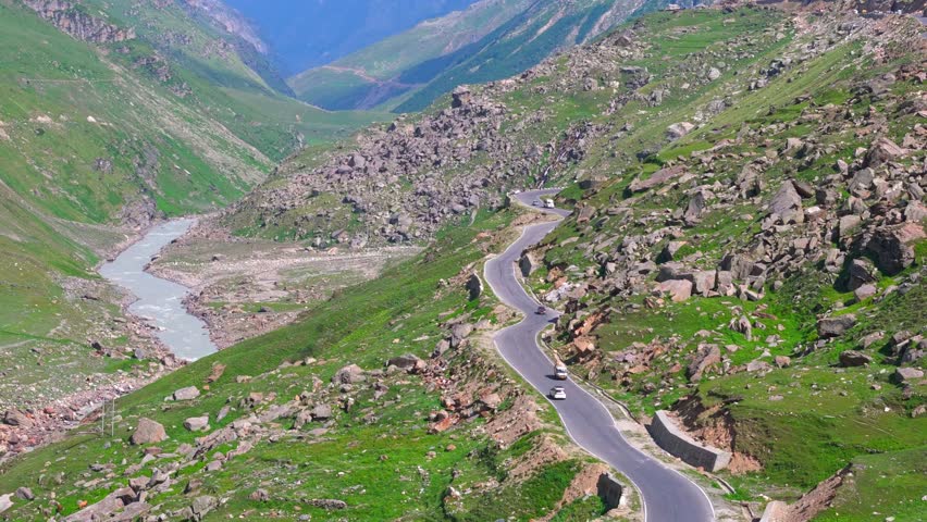 ladakh road via Atal Tunnel view drone footage video