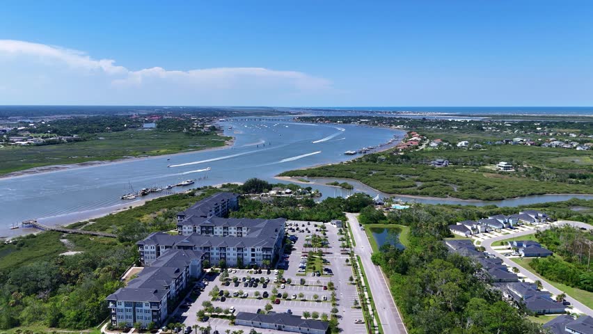 Drone shot of the Saint Johns River in St. Augustine, Florida