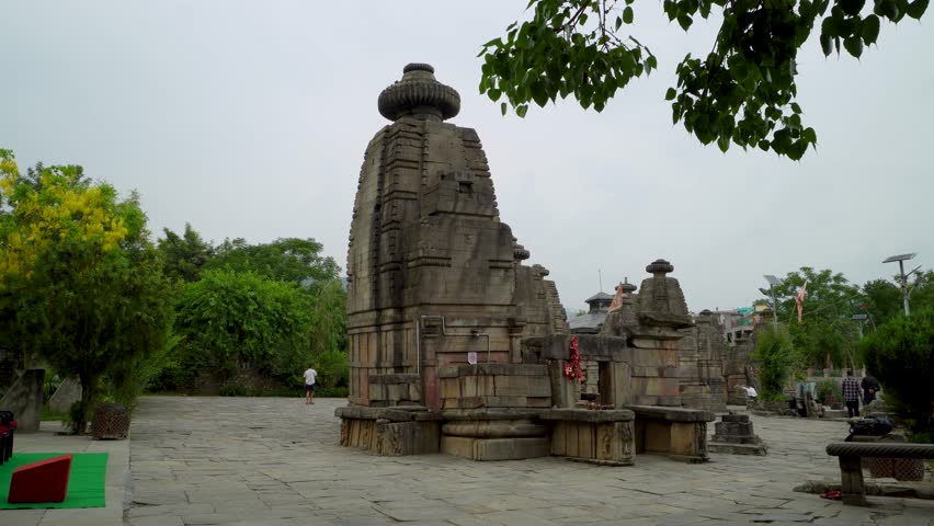 Aug2nd2024, Uttarakhand India. Baijnath Temple Complex, with the main Shiva Temple surrounded by 17 smaller shrines, all built in Nagara style and maintained by the Archaeological Survey of India.