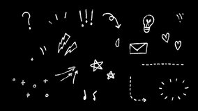 Cute doodle icons, wiggle animation stickers: question marks, arrows, stars, sparkles, light bulb, heart, music notes, surprised, rough pencil crayon style on a transparent background, alpha channel - Powered by Shutterstock - Get 15% off with code: PIKWIZARD15