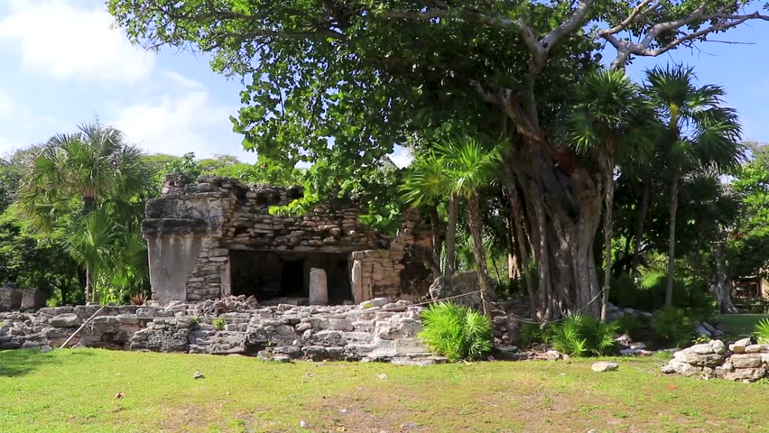 Xaman Ha Maya Ruins archeological site temples temple houses buildings made of limestone rock stones rocks in Playacar Playa del Carmen Quintana Roo Mexico.