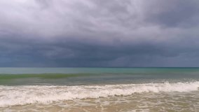 Amazing tropical mexican caribbean beach and sea landscape panorama with clear turquoise blue water waves and dark clouds in Playa del Carmen Mexico. - Powered by Shutterstock - Get 15% off with code: PIKWIZARD15