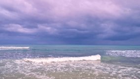 Amazing tropical mexican caribbean beach and sea landscape panorama with clear turquoise blue water waves and dark clouds in Playa del Carmen Mexico. - Powered by Shutterstock - Get 15% off with code: PIKWIZARD15