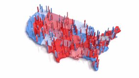 usa map of republicans and democrats vote counting data visualization of the electoral colleges 3d animation loop. Can be used to represent president or senate election, swing states or democracy - Powered by Shutterstock - Get 15% off with code: PIKWIZARD15