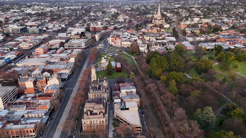 Bendigo Central Business District - Victoria Australia Aerial Footage (4k) Panorama