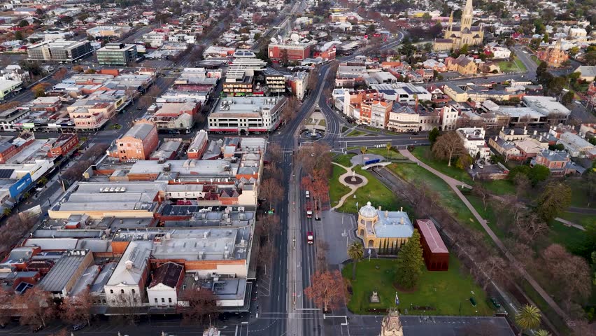Bendigo Central Business District - Victoria Australia Aerial Footage (4k) Panorama