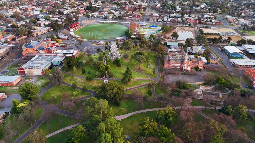 Bendigo Central Business District - Victoria Australia Aerial Footage (4k) Panorama