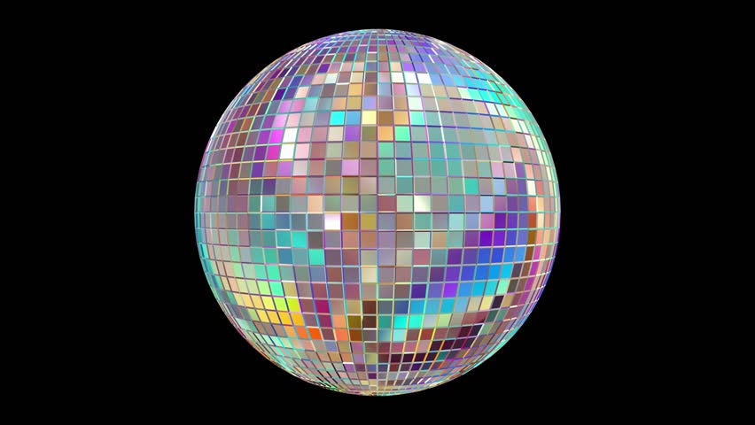 Colorful pastel 3D disco mirror ball abstract retro reflective spinning night club, party, event background looping animation with alpha matte