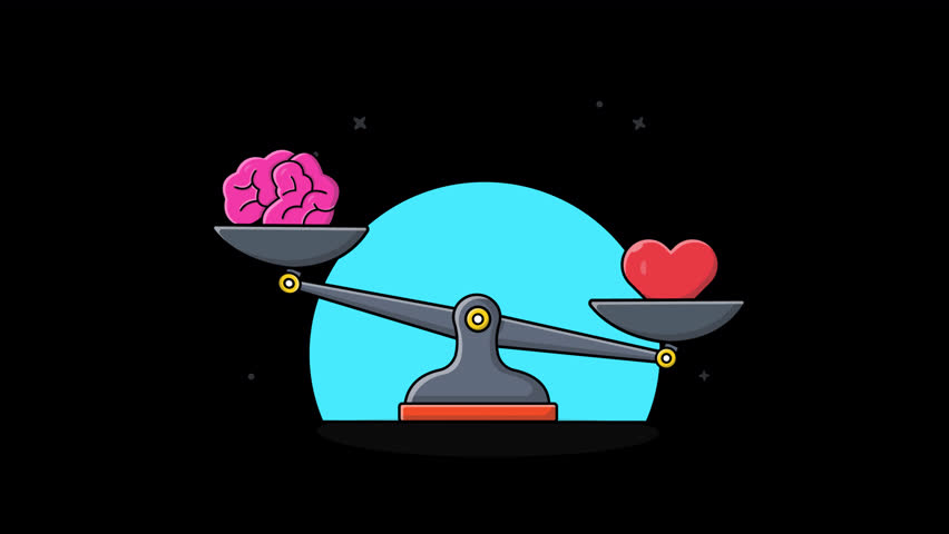 Brain and Heart on Balance Scale. Mind Logic and Emotion Concept Animation Video - Transparent