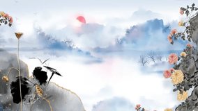 Fantasy Digital art ancient landscape Painting Traditional Poetry recitation Chinese style ink background, Mysterious landscape China's traditional Oriental Digital Art animation - Powered by Shutterstock - Get 15% off with code: PIKWIZARD15