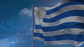 Uruguay flag waving over financial data processing animation with upward trend graph. finance, economy, growth - Powered by Shutterstock - Get 15% off with code: PIKWIZARD15