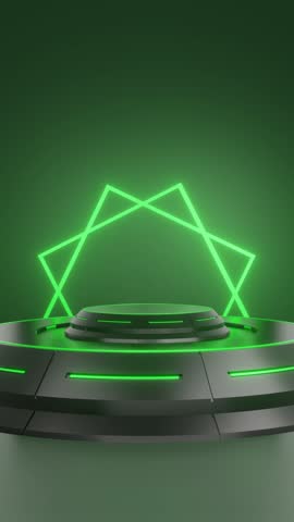 3d abstract green neon lights black portrait background theme with modern podium studio, amazing for display and promotoin product