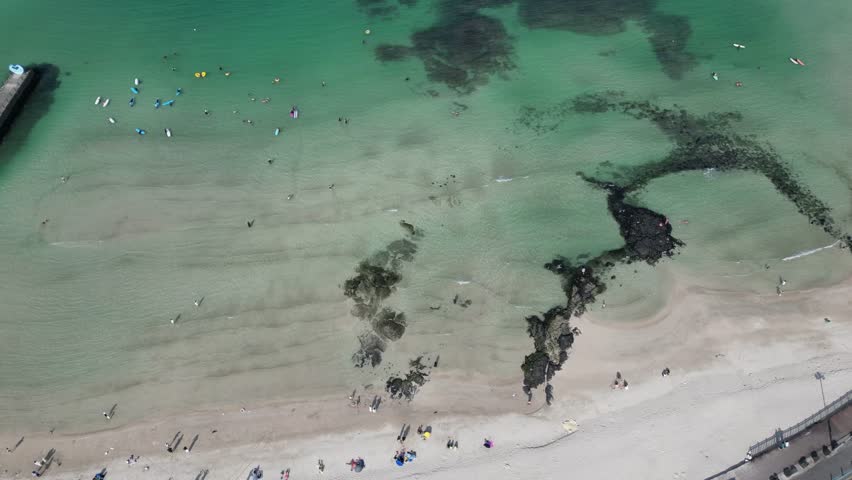Hyeopjae Beach, Jeju Island, South Korea. Aerial Drone View. RAW shooting - no filter.