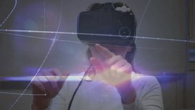 Using VR headset and interacting, woman with virtual interface animation. Technology, virtual reality, interaction, digital, innovation, augmented reality - Powered by Shutterstock - Get 15% off with code: PIKWIZARD15