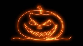 abstract Pumpkin for Halloween. Self drawing animation one continuous line draw, logo, neon orange luminous sign - Powered by Shutterstock - Get 15% off with code: PIKWIZARD15