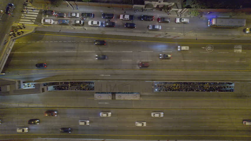 Excellent night aerial view of Av. Alfredo Benavides and Via Expresa Luis Bedoya Reyes in the city of Lima, Peru