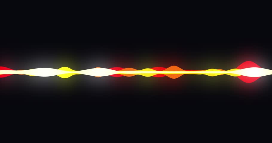 Glowing audio waveform or sound spectrum, isolated on black solid background, seamlessly loop.