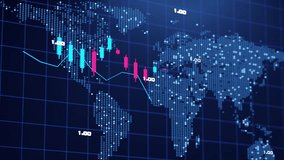 Hologram Graph Animation with world map and changing numbers over blue grid background - Powered by Shutterstock - Get 15% off with code: PIKWIZARD15