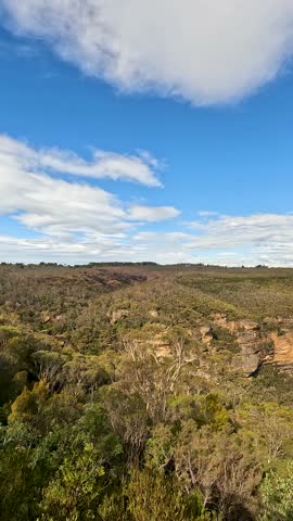 Landscape Nature Blue Mountains National Park of Katoomba , New South Wales, Australia, on the north escarpment of the Jamison Valley - Pan Footage Nature Track in National Park Travel Sydney