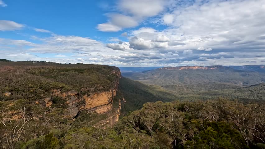 Landscape Nature Blue Mountains National Park of Katoomba , New South Wales, Australia, on the north escarpment of the Jamison Valley - Stable Footage Nature Track in National Park Travel Sydney 