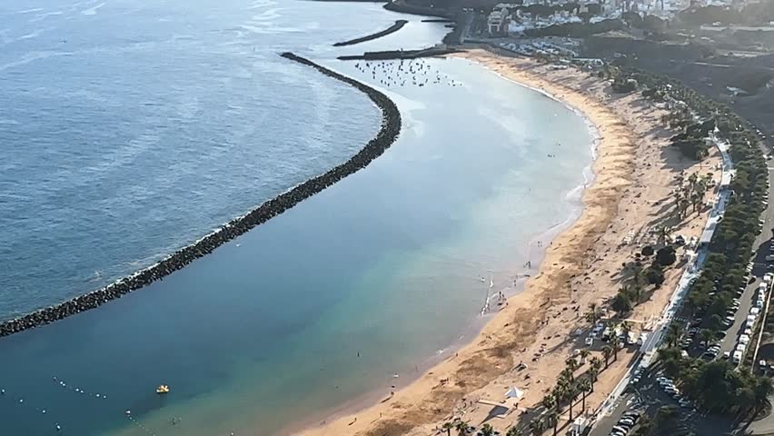 aerial view of Las Teresitas beach, San Andres village and mountains of Tenerife.