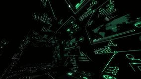 Perfect scifi futuristic animation with programming data interface walls. Black background and numbers and lines glowing - Powered by Shutterstock - Get 15% off with code: PIKWIZARD15