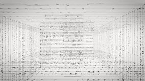 Flight through tunnel of paper sheet with musical notes, continuous loop animation with white background, concept for music videos - Powered by Shutterstock - Get 15% off with code: PIKWIZARD15