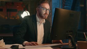 Concentrate focused Caucasian businessman employer online internet job manager leader prepare report research corporate management guy work computer typing business man male at night office late time - Powered by Shutterstock - Get 15% off with code: PIKWIZARD15