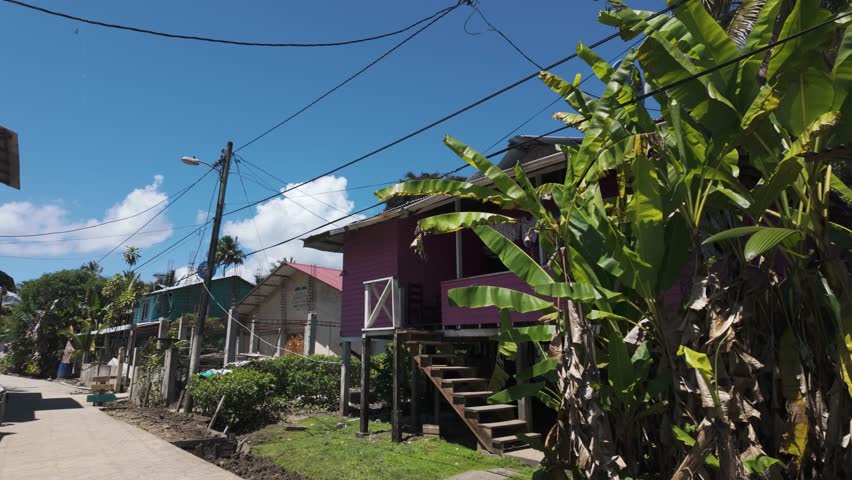 Colorful houses on a sunny day in Bastimentos Island, Panama
