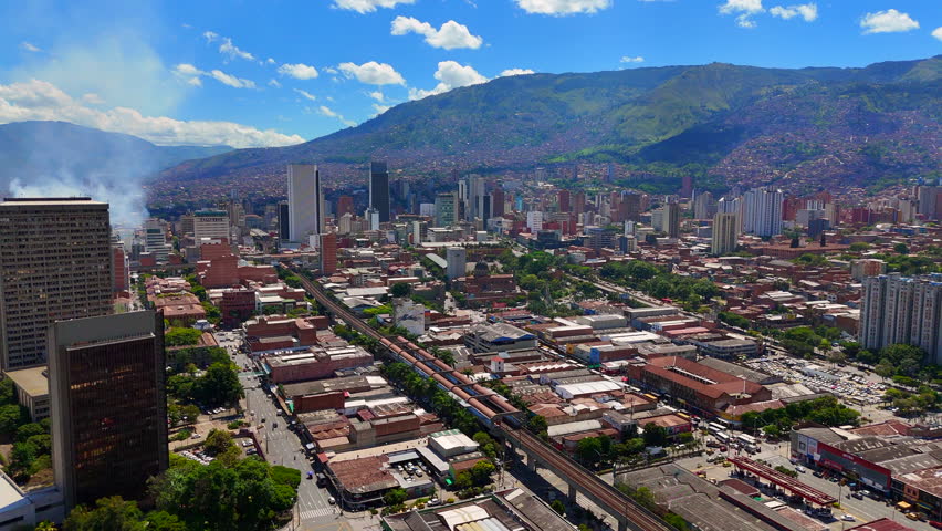 Aerial video in which you can see the center of the city of Medellín, the east of the city, its mountains and Mount El Salvador