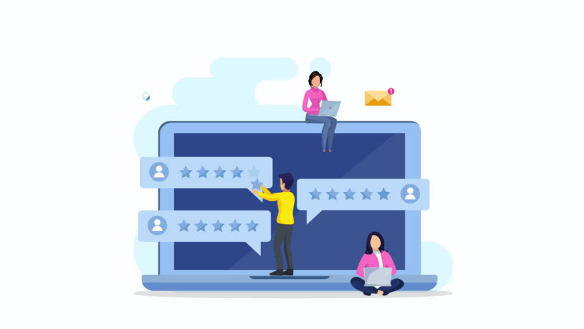 Customer reviews concept. online reviews, star rating, notifications video animation 4k clip