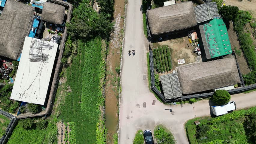 Yangdong Folk Village in Gyeongju-si, South Korea. Aerial Drone View. RAW footage - no filters.