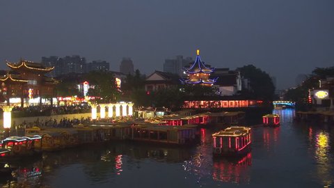 NANJING, CHINA - APRIL 30, 2012, Nanjing Confucius Temple (Fuzimiao),Qinhuai River in twilight