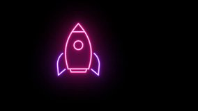 Neon spaceship sign, rocket fly animation. Glowing neon rocket icon, looped flight animation. Spacecraft flight, space technology, startup launch, business boost. Pink, violet colors - Powered by Shutterstock - Get 15% off with code: PIKWIZARD15