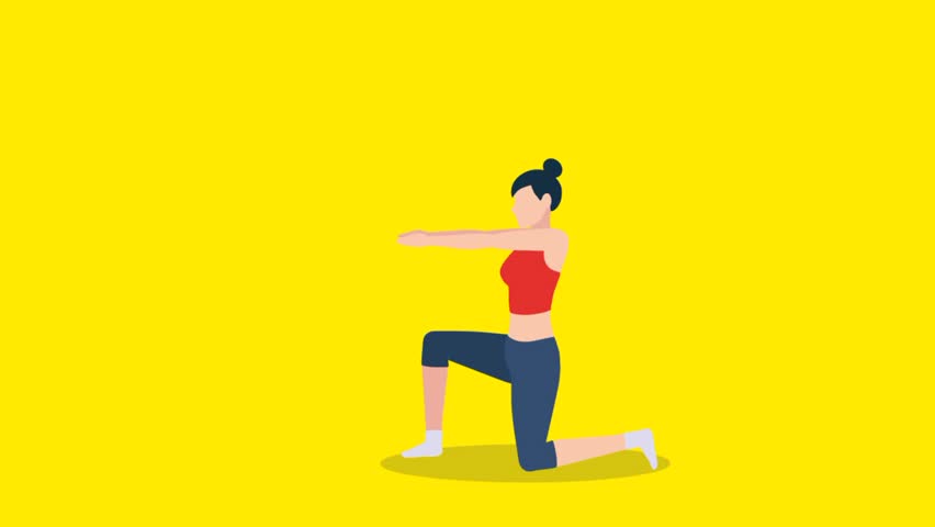 Woman doing fitness workout. Animation working female.