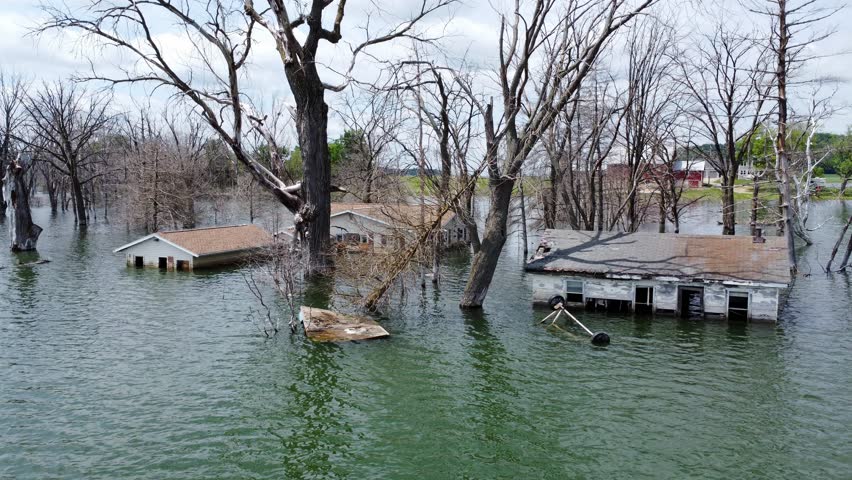 Flooding, Natural Disasters, Homes Submerged In Water.
