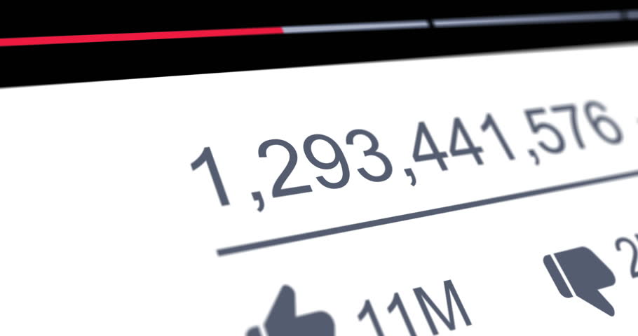 Increasing number of views, likes and dislikes under video, social media counter with rising popularity, footage