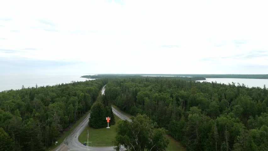 An Overview of A Road in the Woods on a Michigan Peninsula