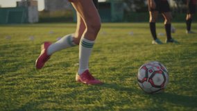 Soccer in Motion A Woman Showcasing Her Skills as She Hits the Ball with Precision - Powered by Shutterstock - Get 15% off with code: PIKWIZARD15