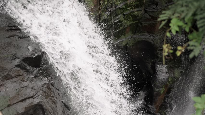 Powerful High Cliff Waterfalls, close up view.