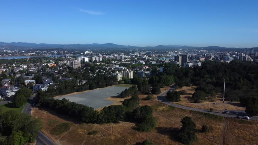 Aerial View Victoria City And Beacon Hill Park On Vancouver Island - Drone Shot