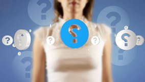 Young Female Touches On Screen Then Question Mark Symbol Appears. Technology Related 3D CG Animation. - Powered by Shutterstock - Get 15% off with code: PIKWIZARD15