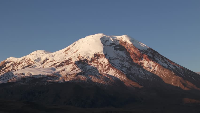 Extinct volcano Chimborazo at sunrise from drone, the highest of Ecuador