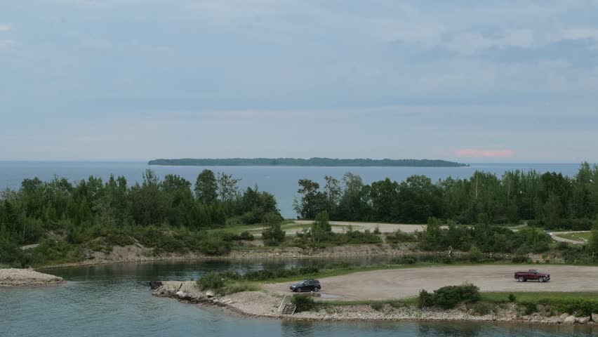 Bay Area Overlooking Island in Distance on Lake Huron