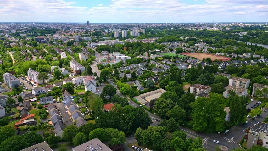 Nantes near Beaujoire district, France. Aerial forward
