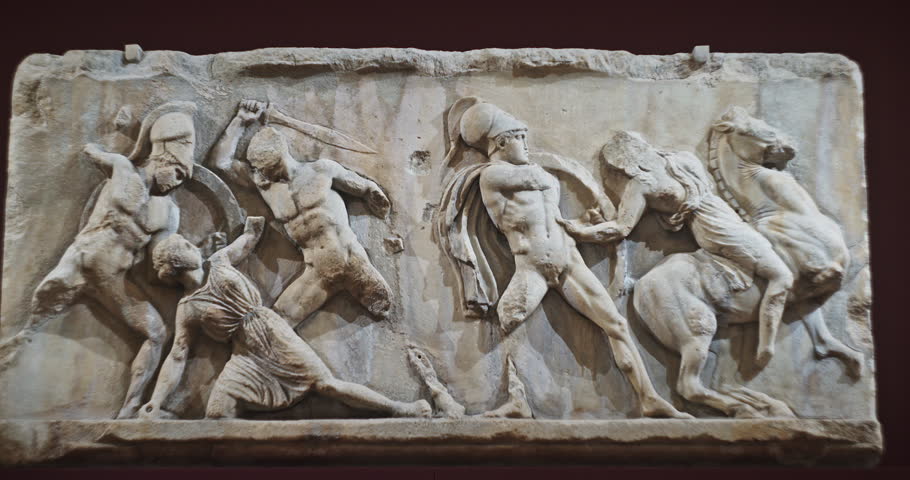 Frieze From 4th Century B.c. Depicting Greeks Battling Amazons From Tomb Of Mausollos, King Of Caria, At His Capital Of Halicarnassus -modern Bodrum, Turkey-, Built By His Widow Artemisia, One Of