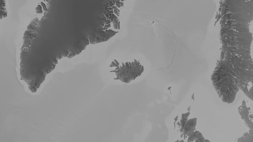 Iceland map - extract. Border. Grayscale.