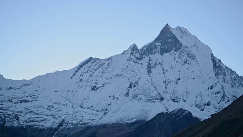 Dark Blue Snowcapped Mountain Top Summit in Nepal, Blue Snowcapped Himalayas Mountains Peaks between Night and Dawn with Amazing Massive Mountain Peak and Mountain Ridge