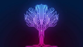 Circuit board neon lines pattern in the shape of the tree abstract glowing background. Seamless looping hi-tech blue purple motion design. Video animation Ultra HD 4K 3840x2160 - Powered by Shutterstock - Get 15% off with code: PIKWIZARD15