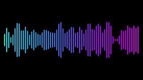 Blue and purple gradient sound waves or audio waveform on black. Music, sound, voice recording, and soundtrack visualization. Sound wave equalizer and audio waveform spectrum motion. Music line graph. - Powered by Shutterstock - Get 15% off with code: PIKWIZARD15